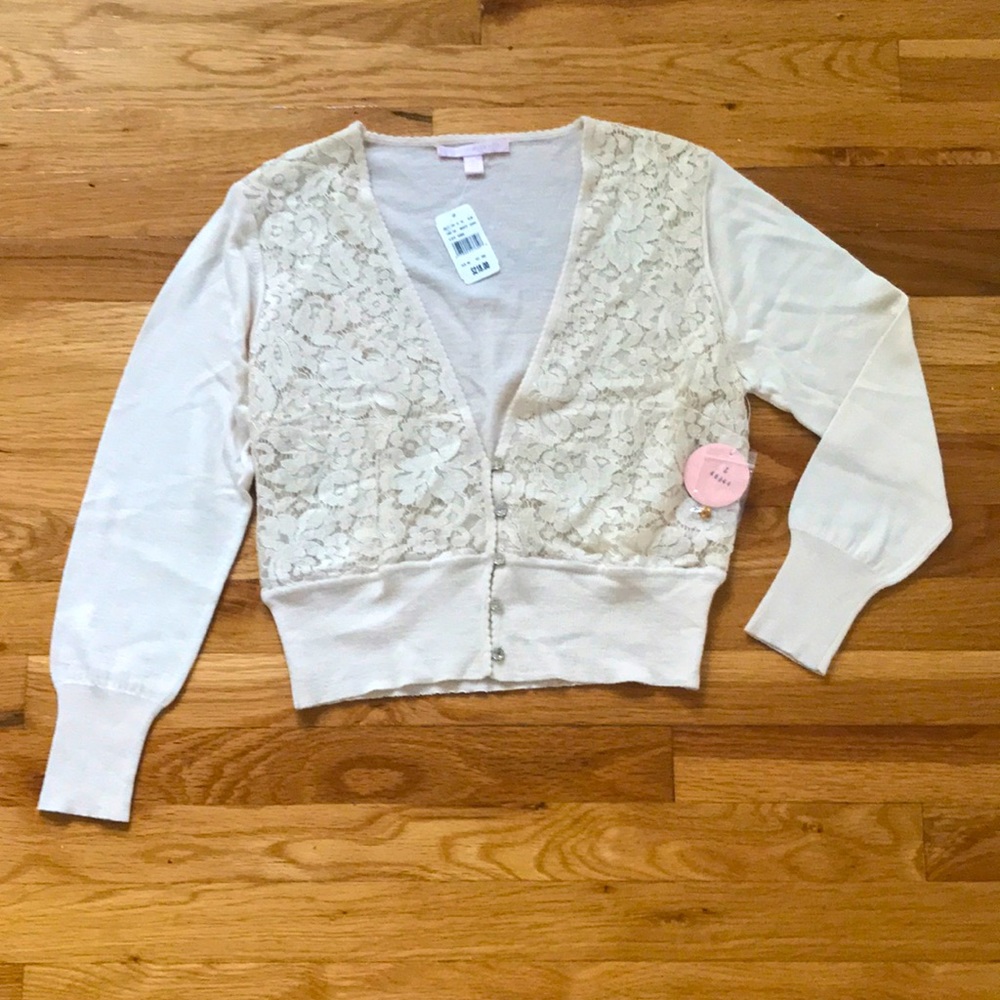Rebecca Taylor silk/cashmere lace front shrug size L